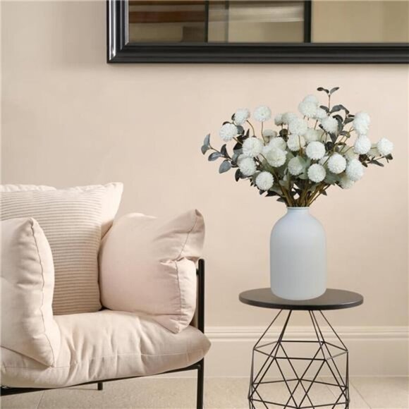 White Faux Flowers with Eucalyptus Stems for Vase Decor Centerpiece Wedding - Picture 2 of 7